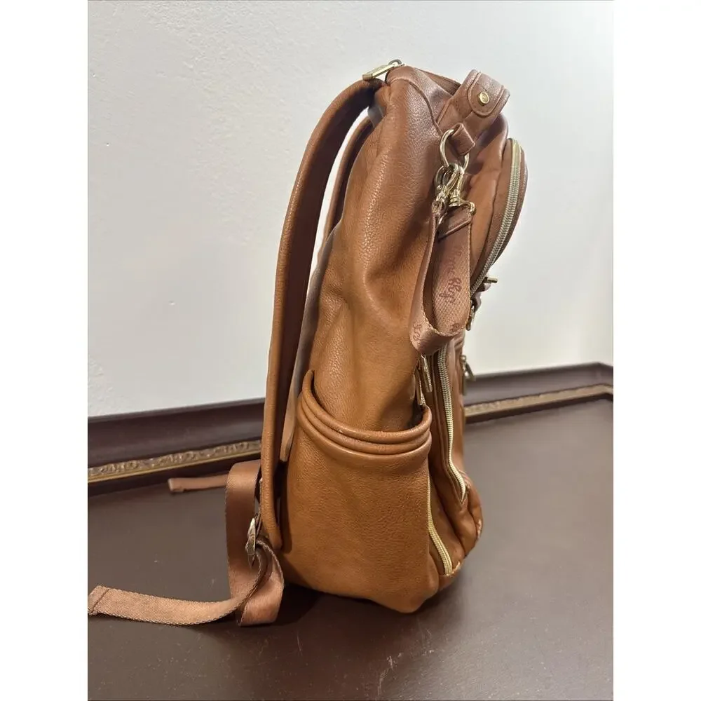 Itzy Ritzy Diaper Bag Cognac Backpack Vegan Leather Gold Hardware Tik Tok Bag